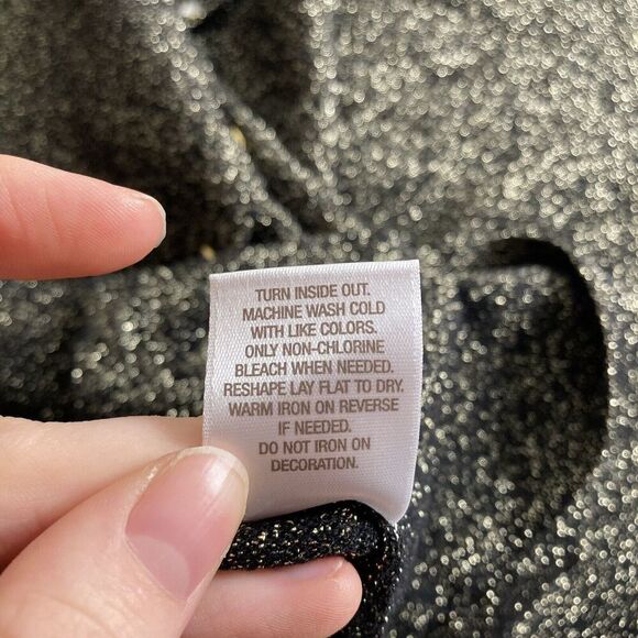 Carmen Marc Valvo Black Sparkly Button Up Knit Shirt‎ Size 1X Special Occasion - Picture 7 of 11